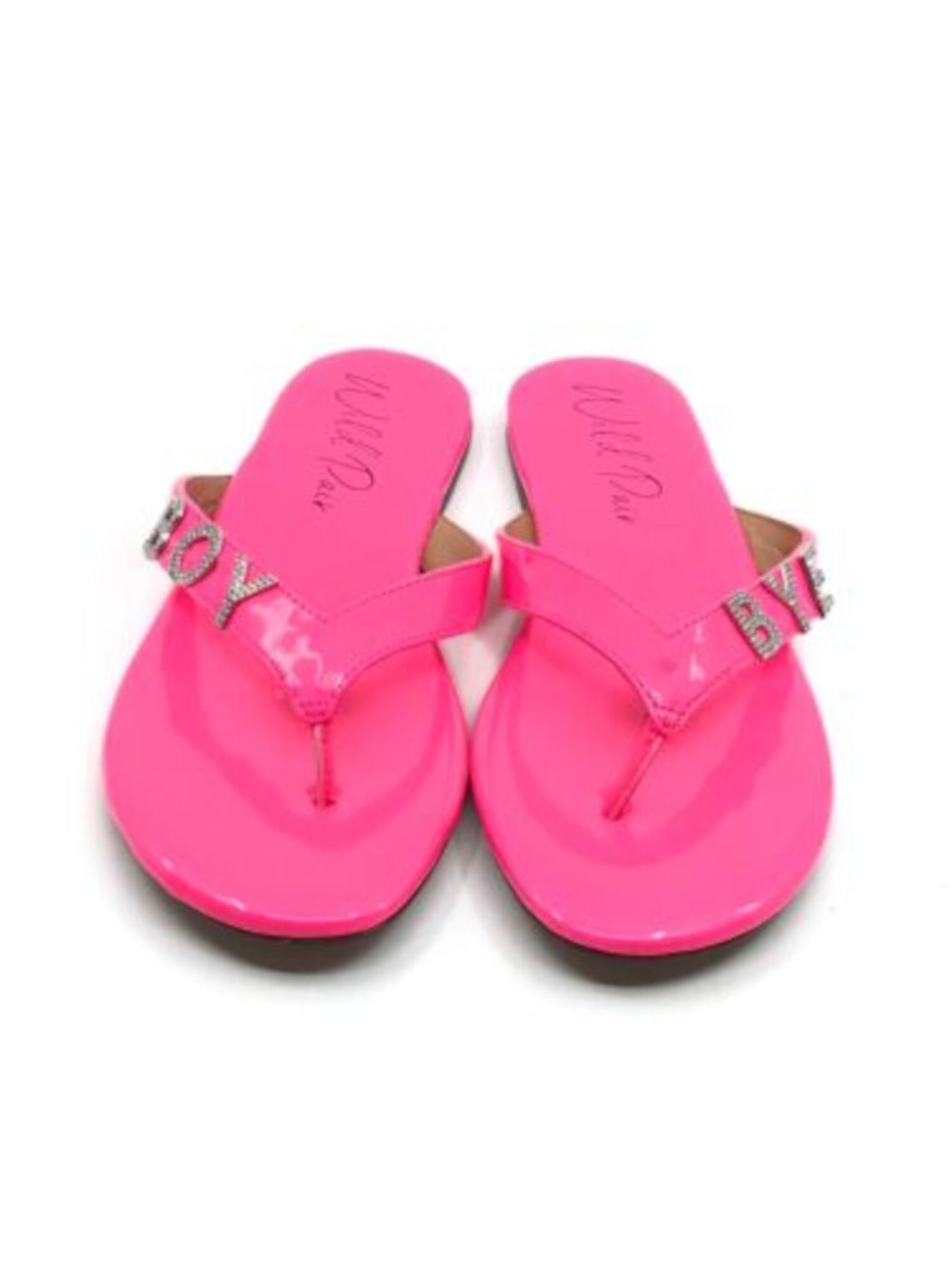 WILD PAIR Womens Pink Embellished Rhinestone Fantasia Round Toe Slip On Thong Sandals 6.5 M