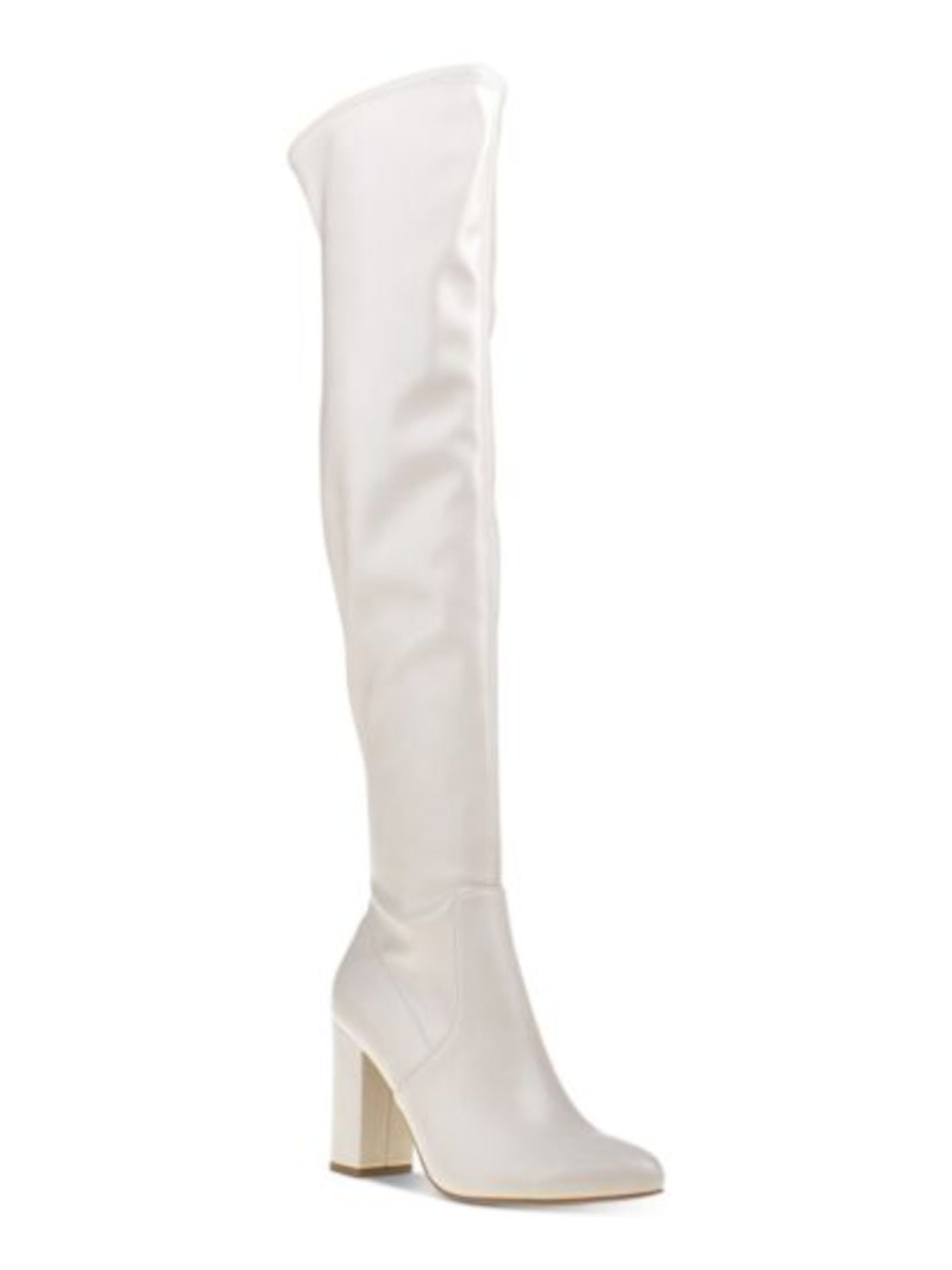 WILD PAIR Womens Ivory Slip Resistant Padded Stretch Bravy Pointed Toe Block Heel Zip-Up Heeled Boots 8 M