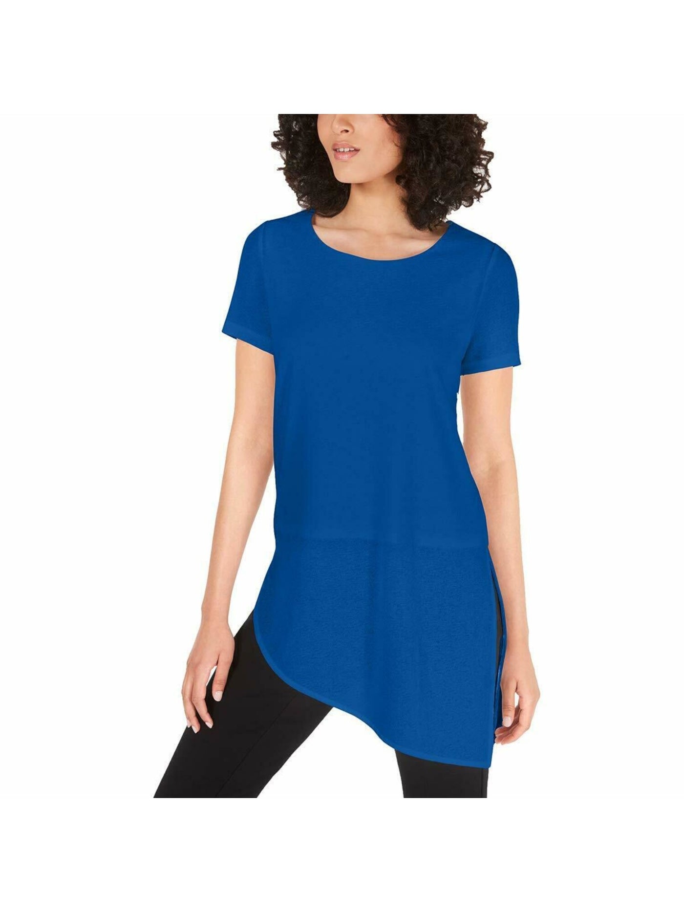 ALFANI Womens Blue Short Sleeve Jewel Neck Top Size: XS