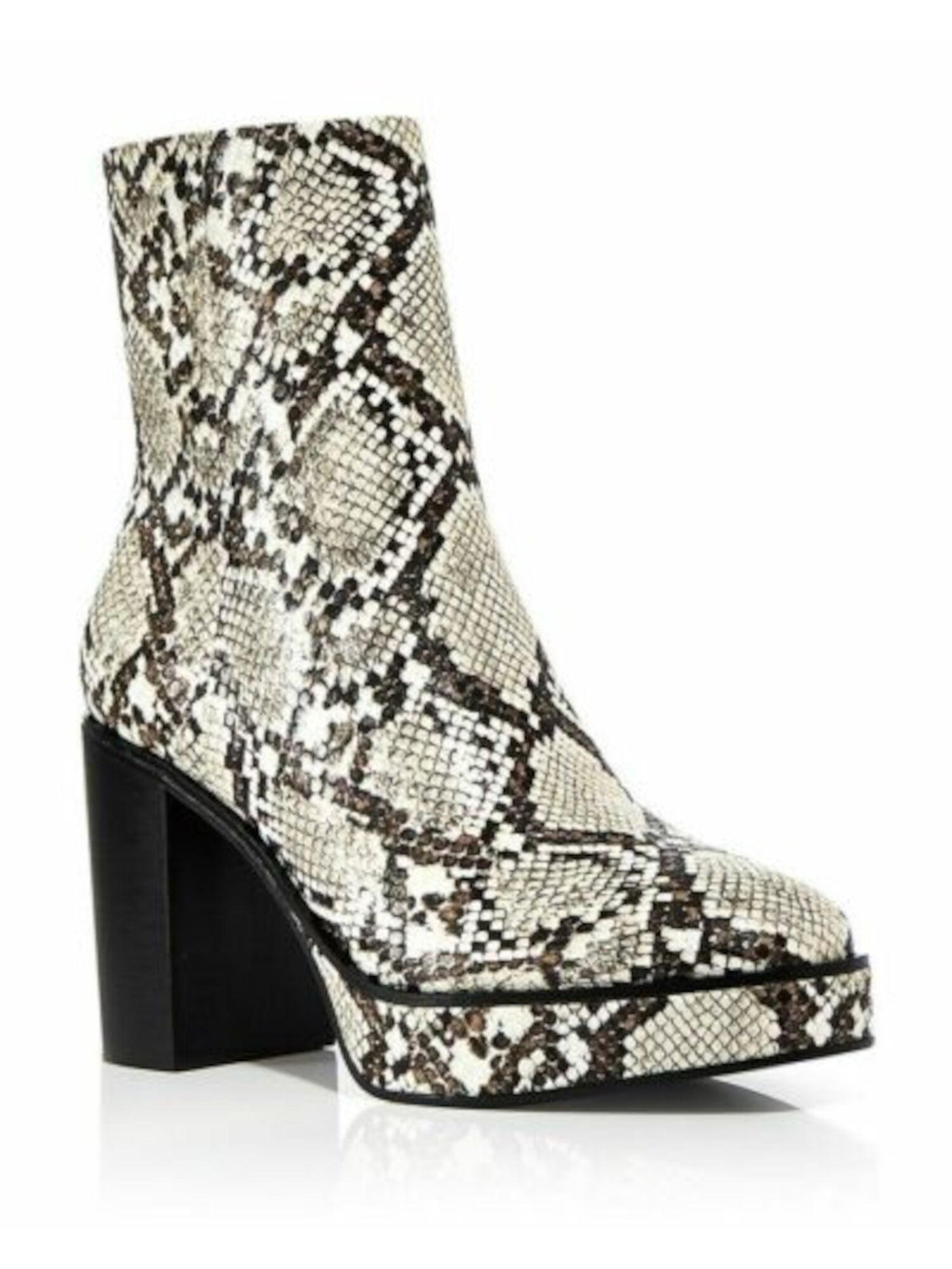 AQUA Womens Beige Snakeskin 1/2" Platform Padded Nessa Square Toe Block Heel Zip-Up Booties 5.5 M