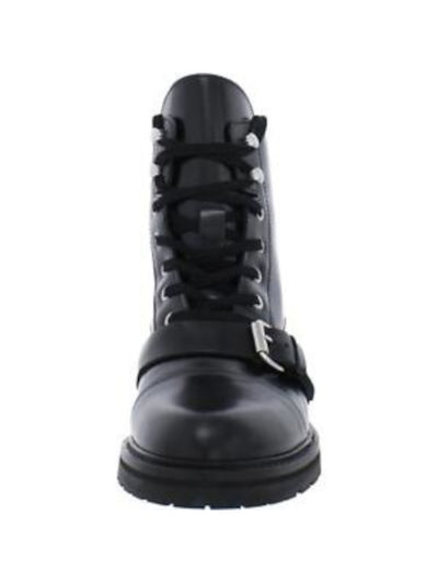 ALLSAINTS Womens Black Pull Tab Lace-Up Buckle Accent Lug Sole Round Toe Block Heel Zip-Up Leather Combat Boots 40