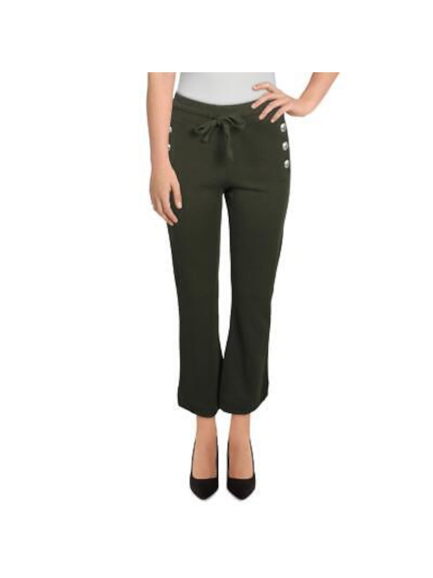 DEREK LAM 10 CROSBY Womens Green Tie Ribbed Button Faux Pockets Cropped Pants M