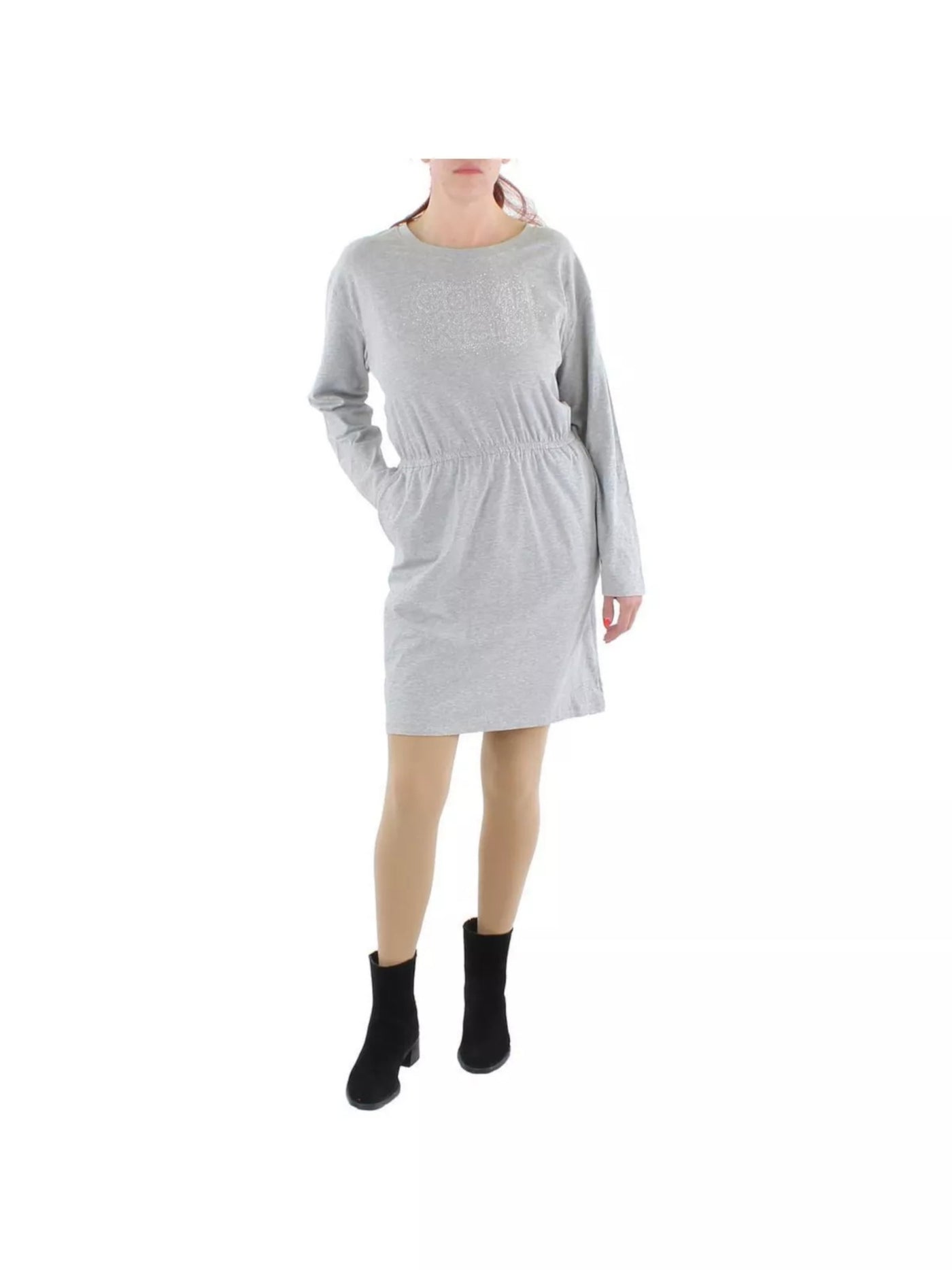 CALVIN KLEIN Womens Gray Heather Long Sleeve Crew Neck Above The Knee Sheath Dress XL