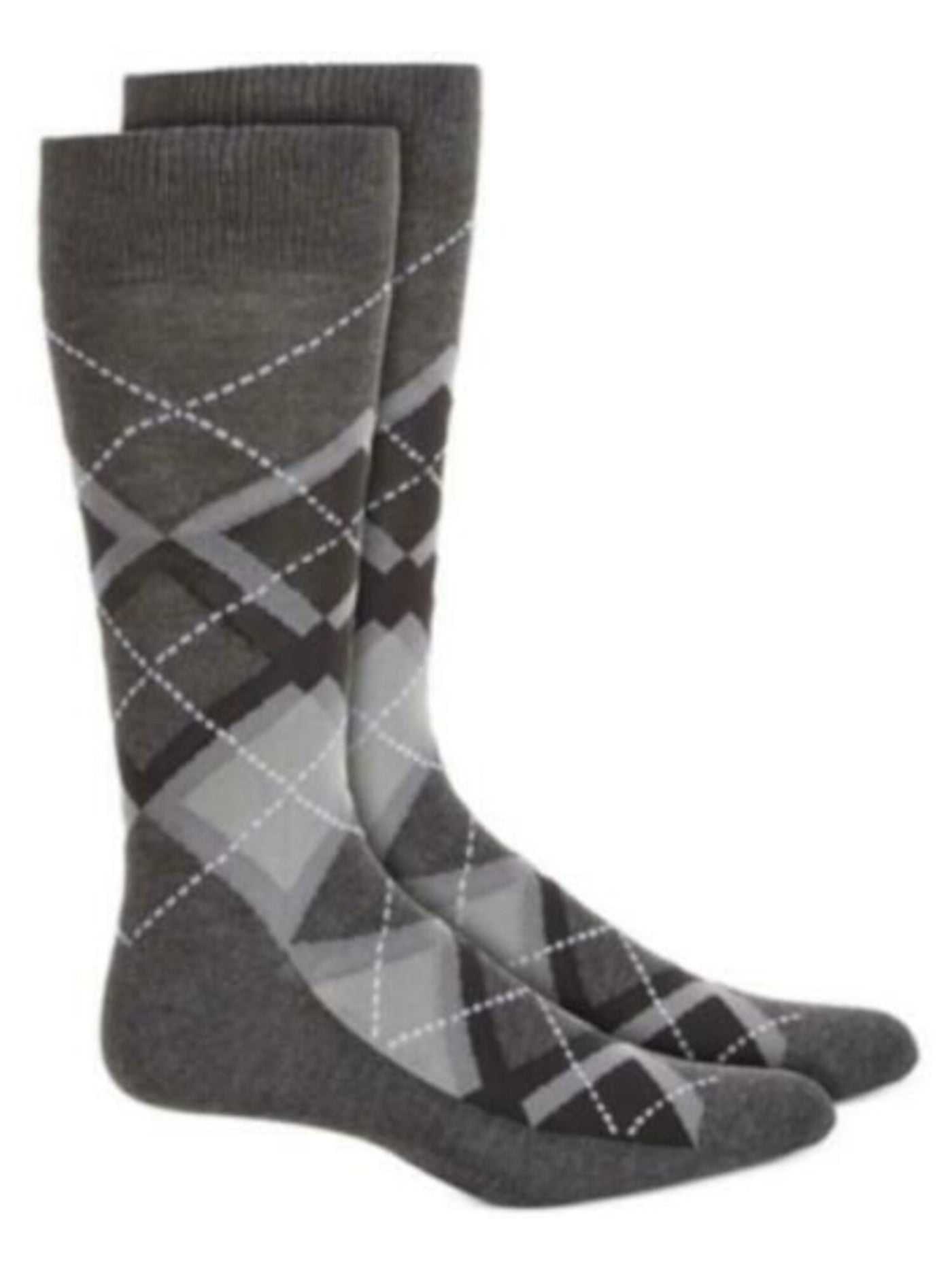 ALFANI Gray Argyle Nylon Dress Crew Socks 10-13