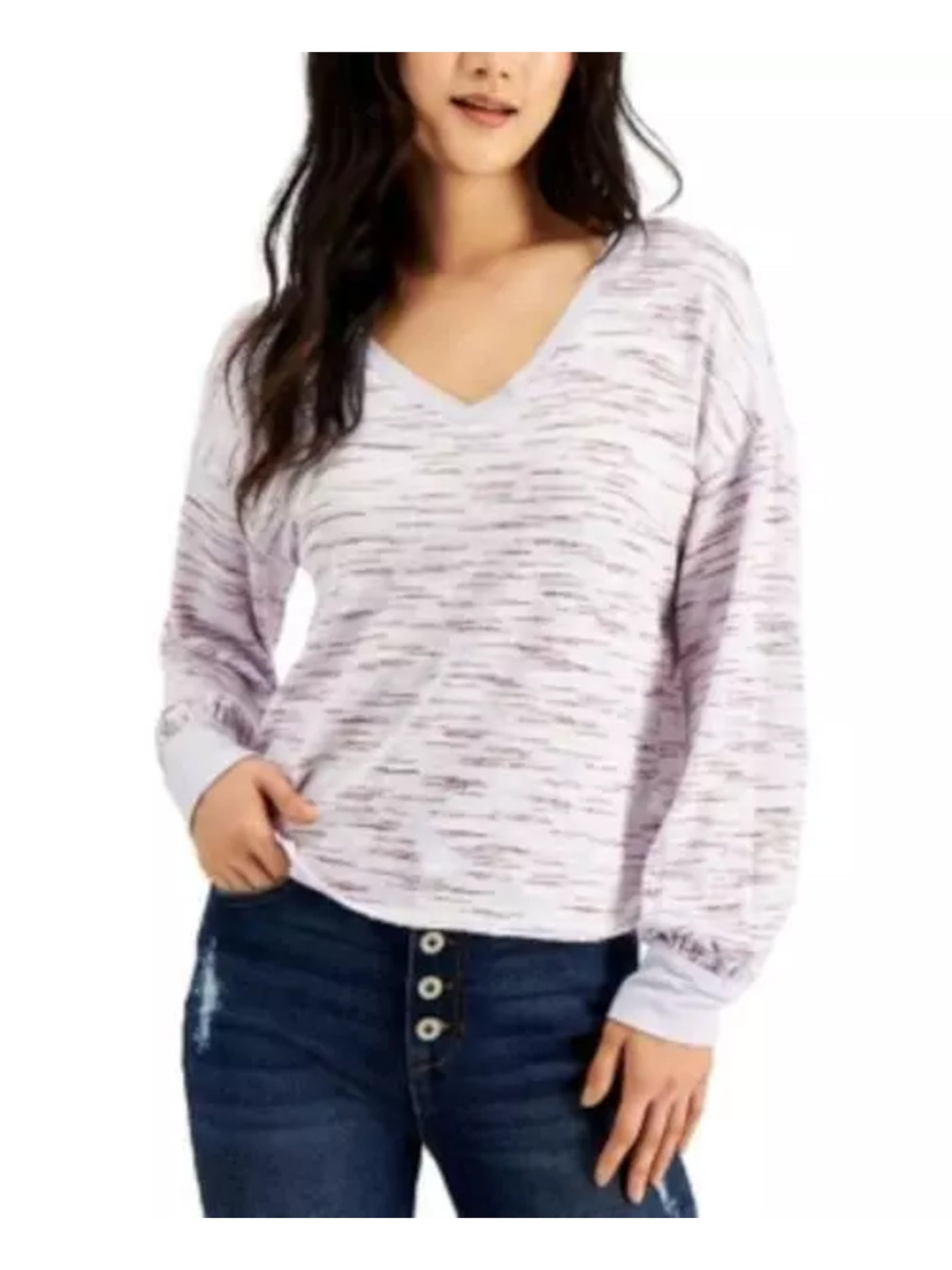 SELF E Womens Purple Long Sleeve V Neck Top Juniors XS