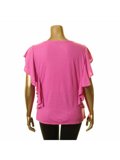 RACHEL ROY Womens Ruffled Short Sleeve V Neck Blouse Top