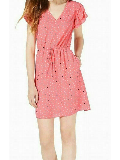 MAISON JULES Womens Pink Polka Dot Short Sleeve V Neck Mini Sheath Dress XXS