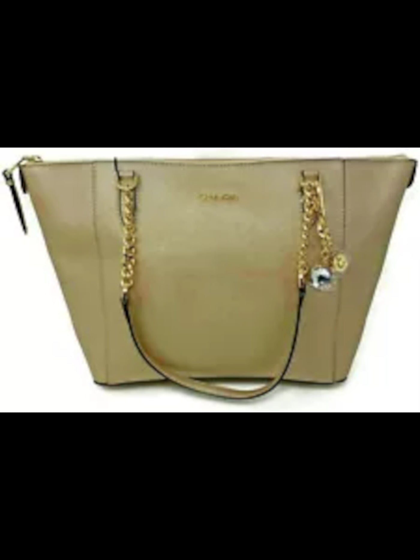 CALVIN KLEIN Gold Leather Double Flat Strap Tote Handbag Purse