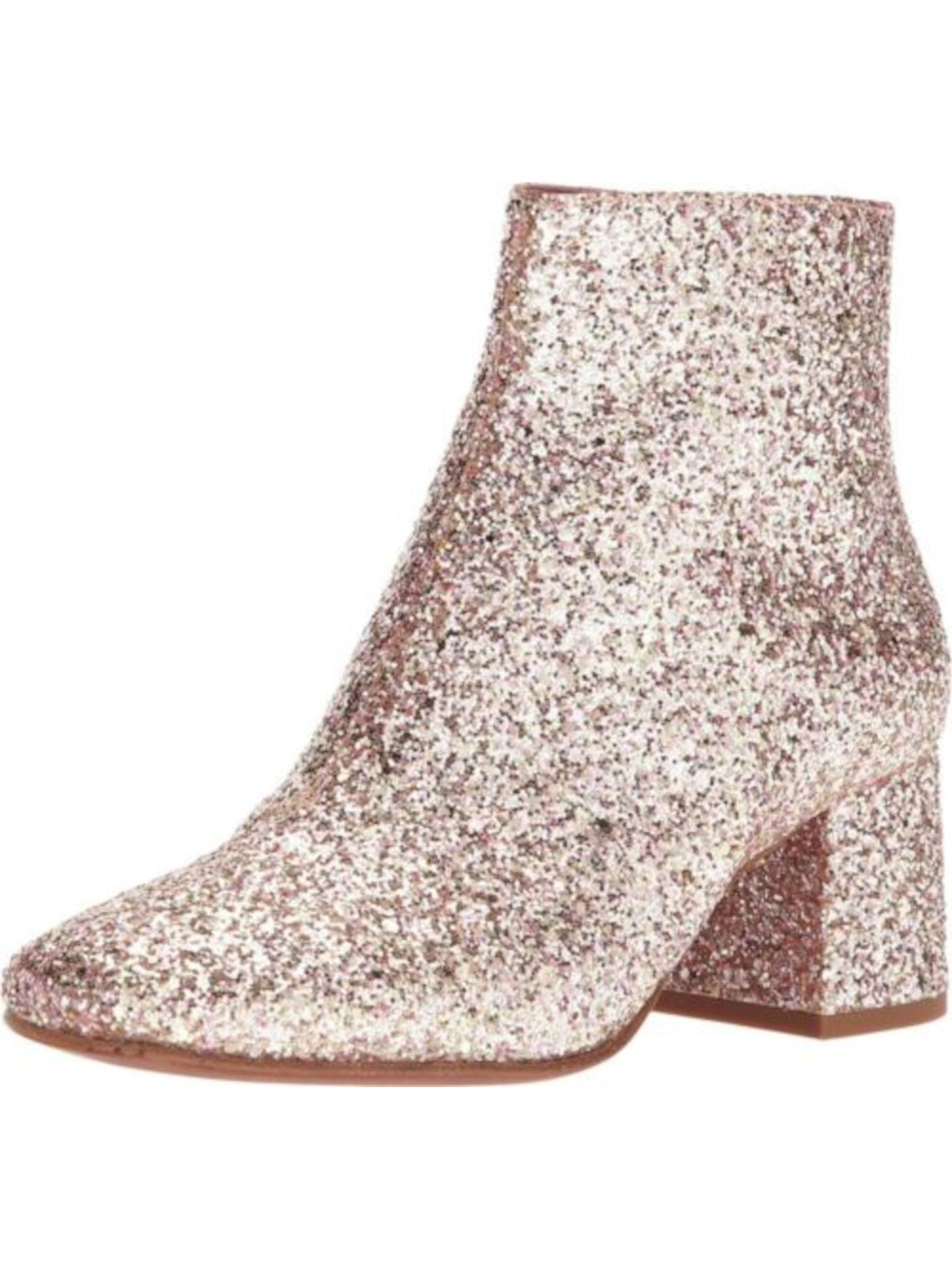 ASH Womens Pink Glitter Comfort Electra Square Toe Block Heel Zip-Up Booties 37
