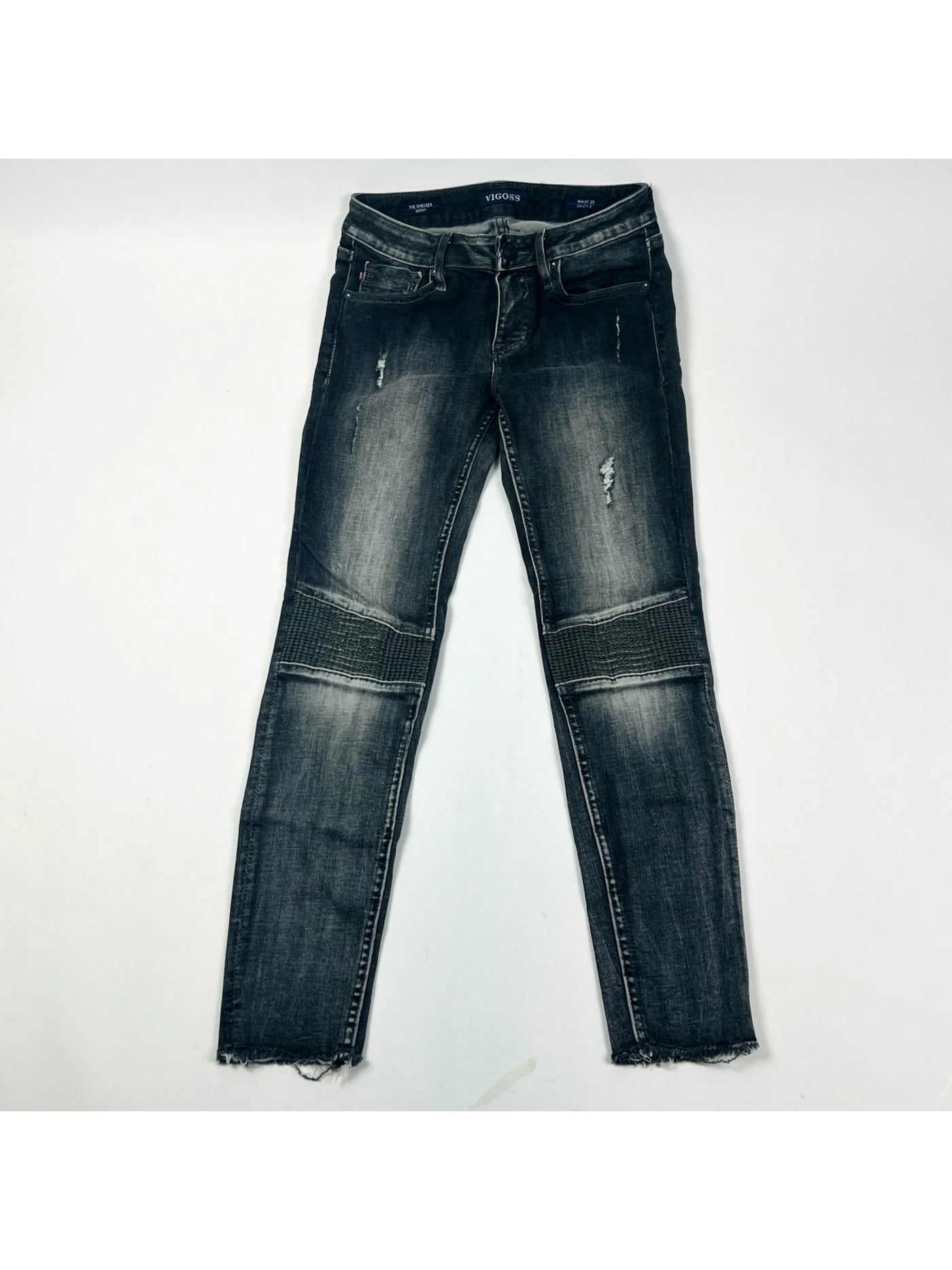VIGOSS Womens Black Zippered Pocketed Knee Patch Belt Loops Distressed Skinny Jeans 27