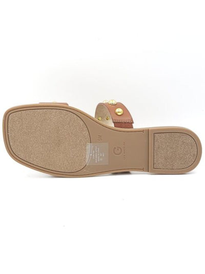 GBG LOS ANGELES Womens Brown Toe-Loop Studded Padded Ritsa Square Toe Slip On Slide Sandals Shoes M