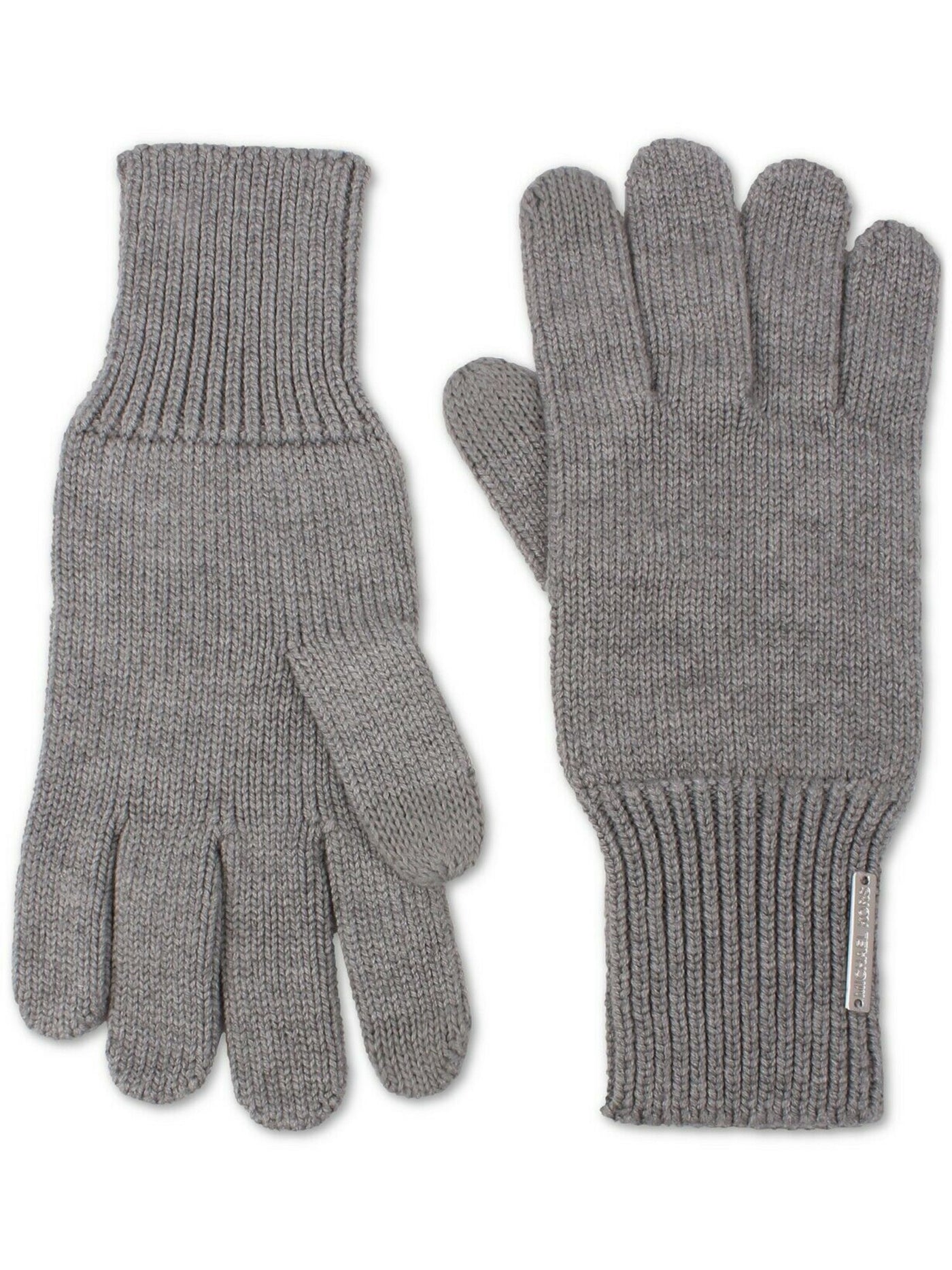 MICHAEL MICHAEL KORS Womens Gray Bar Logo Plate Tech-Fingers Thumb And Index Ribbed Winter Cold Weather Gloves