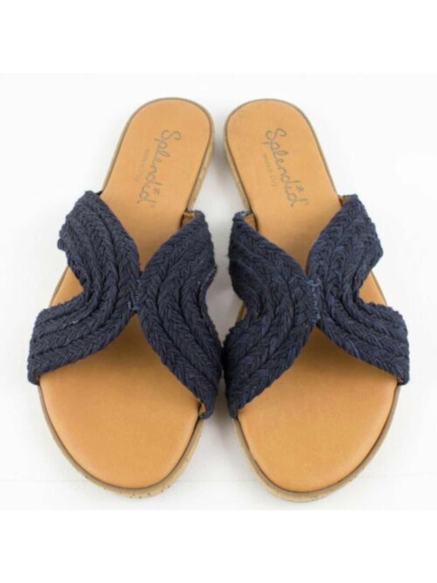 SPLENDID Womens Navy Comfort Braided Suzette Round Toe Platform Slip On Slide Sandals Shoes 8 M