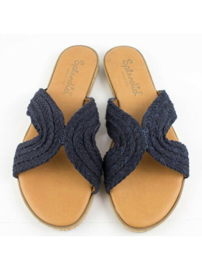 SPLENDID Womens Navy Comfort Braided Suzette Platform Slip On Slide Sandals 7.5 M