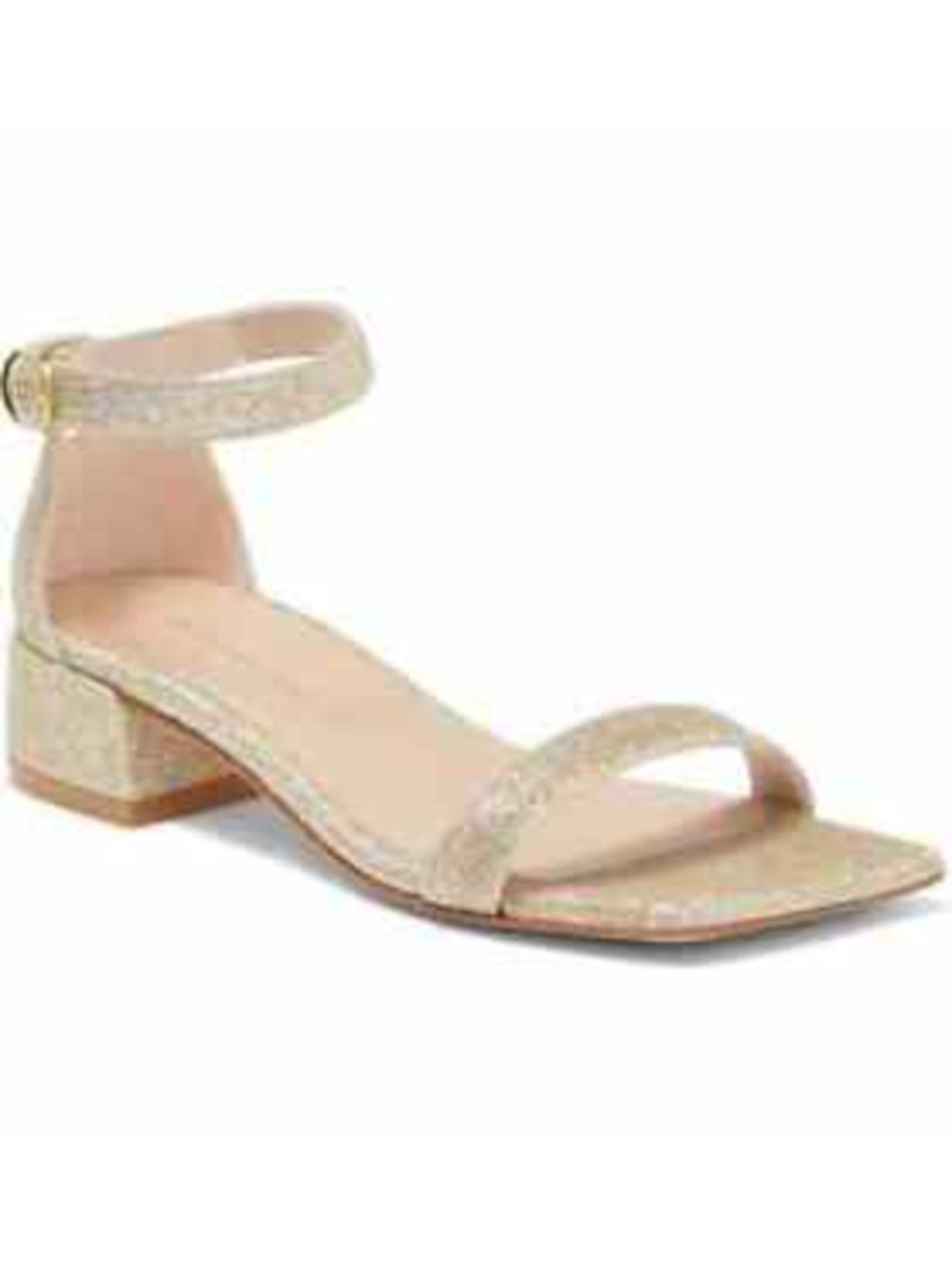 STUART WEITZMAN Womens Gold Metallic Ankle Strap Nudistjune Open Toe Block Heel Buckle Leather Dress Sandals Shoes 7.5 M