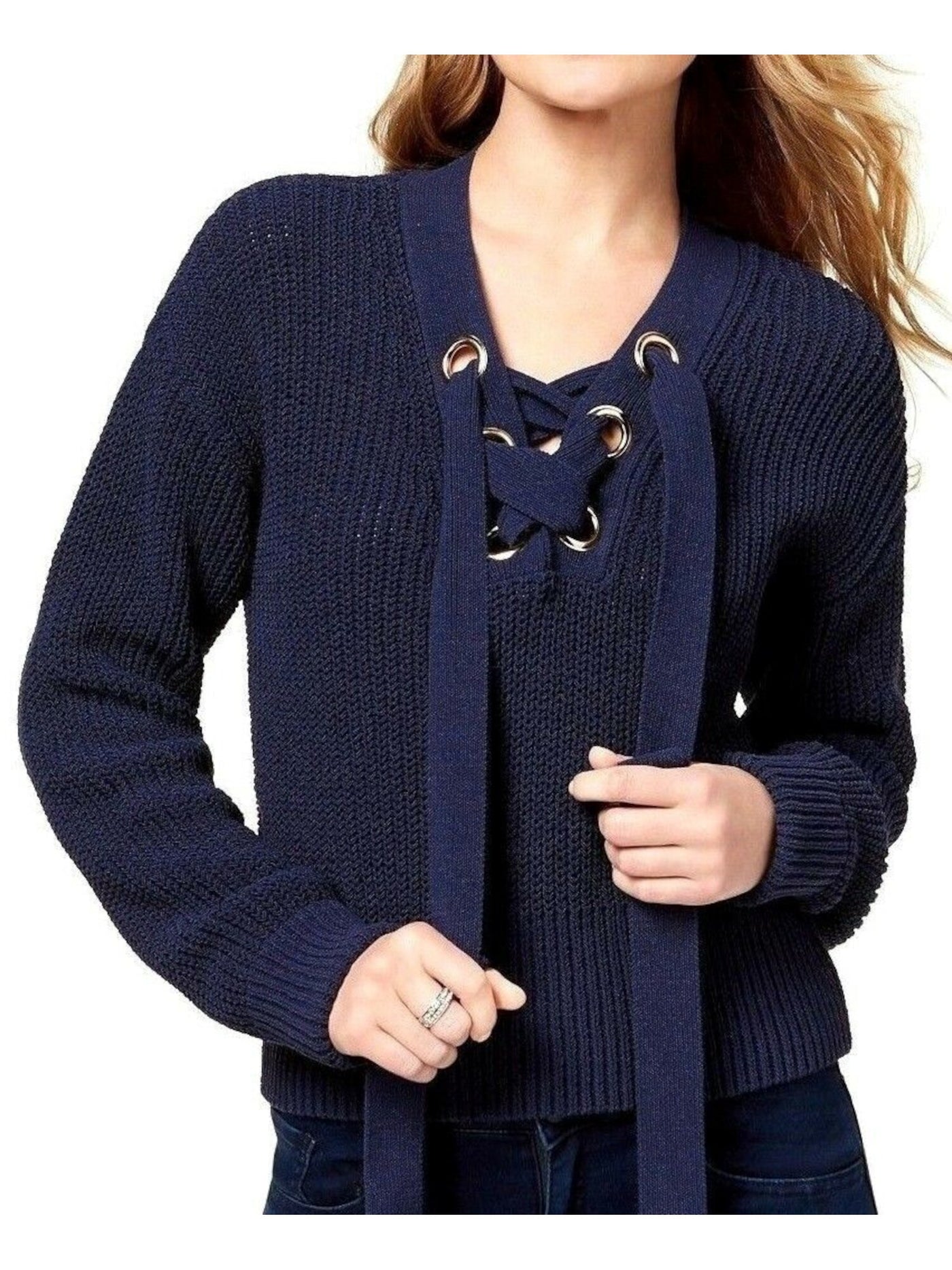 MICHAEL KORS Womens Navy Long Sleeve Sweater L