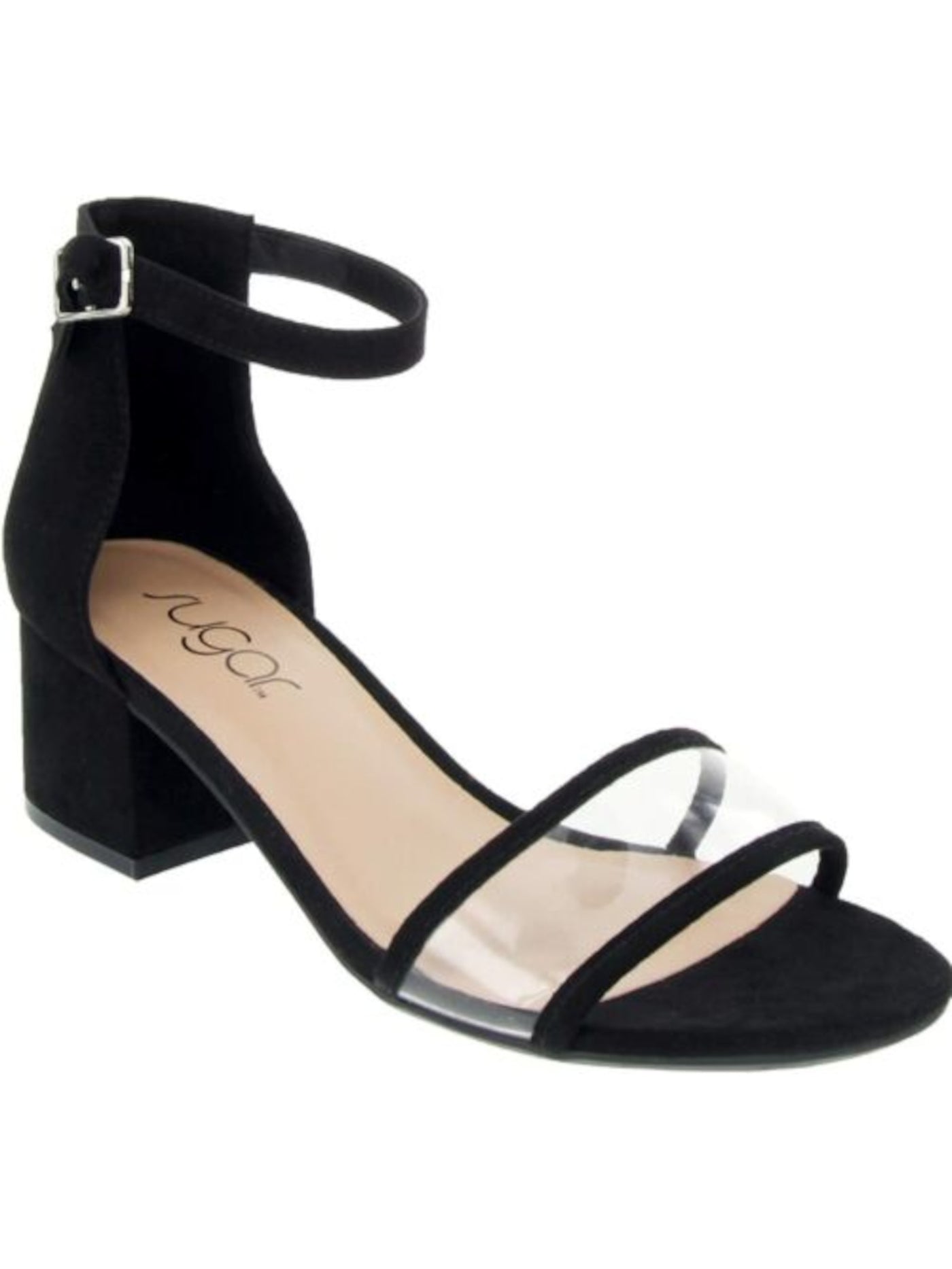 SUGAR Womens Black See-Through Strap Padded Comfort Noelle Round Toe Block Heel Buckle Dress Sandals Shoes 7.5
