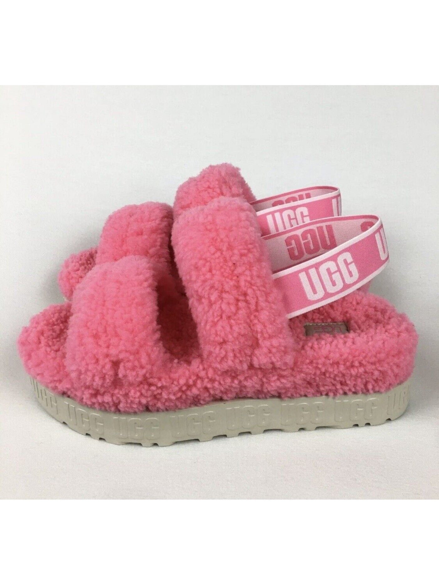 UGG Womens Pink Shearling Upper Stretch Logo Oh Fluffita Round Toe Platform Slip On Slingback Sandal 7