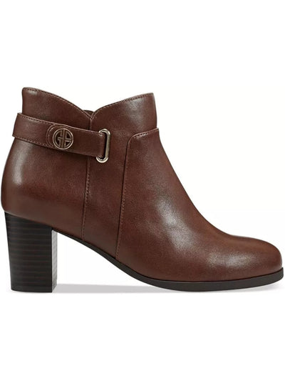 GIANI BERNINI Womens Brown Logo Hardware Strap Detail Cushioned Slip Resistant Artemyss Round Toe Block Heel Zip-Up Heeled Boots 7.5 M