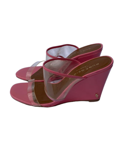 KURT GEIGER Womens Pink Comfort Charing Round Toe Wedge Slip On Leather Heeled Sandal 38