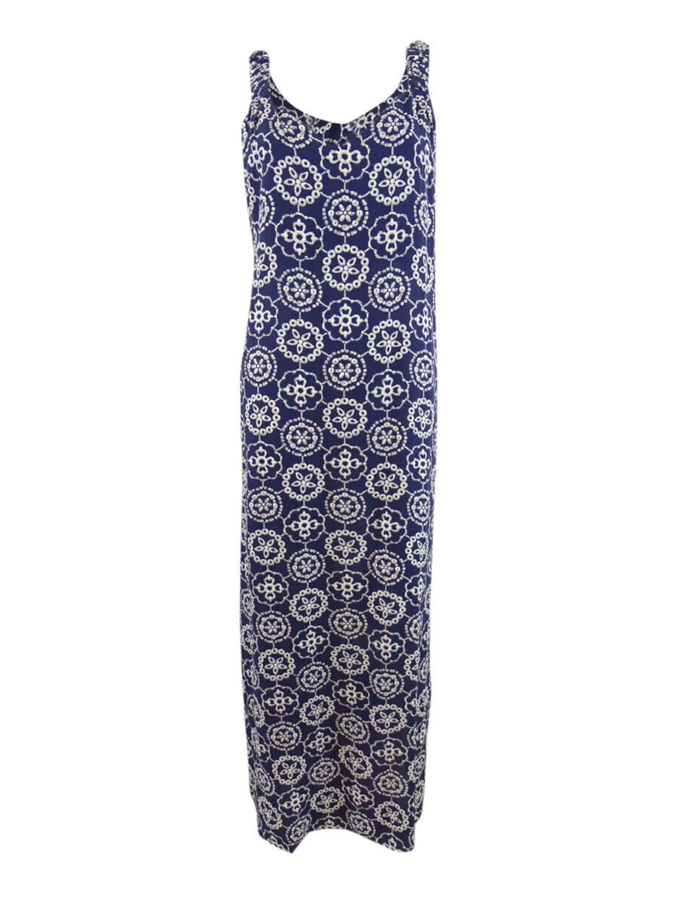 VINCE CAMUTO Womens Navy Slitted Sheer Unlined Elastic Straps Printed Sleeveless V Neck Maxi Shift Dress M