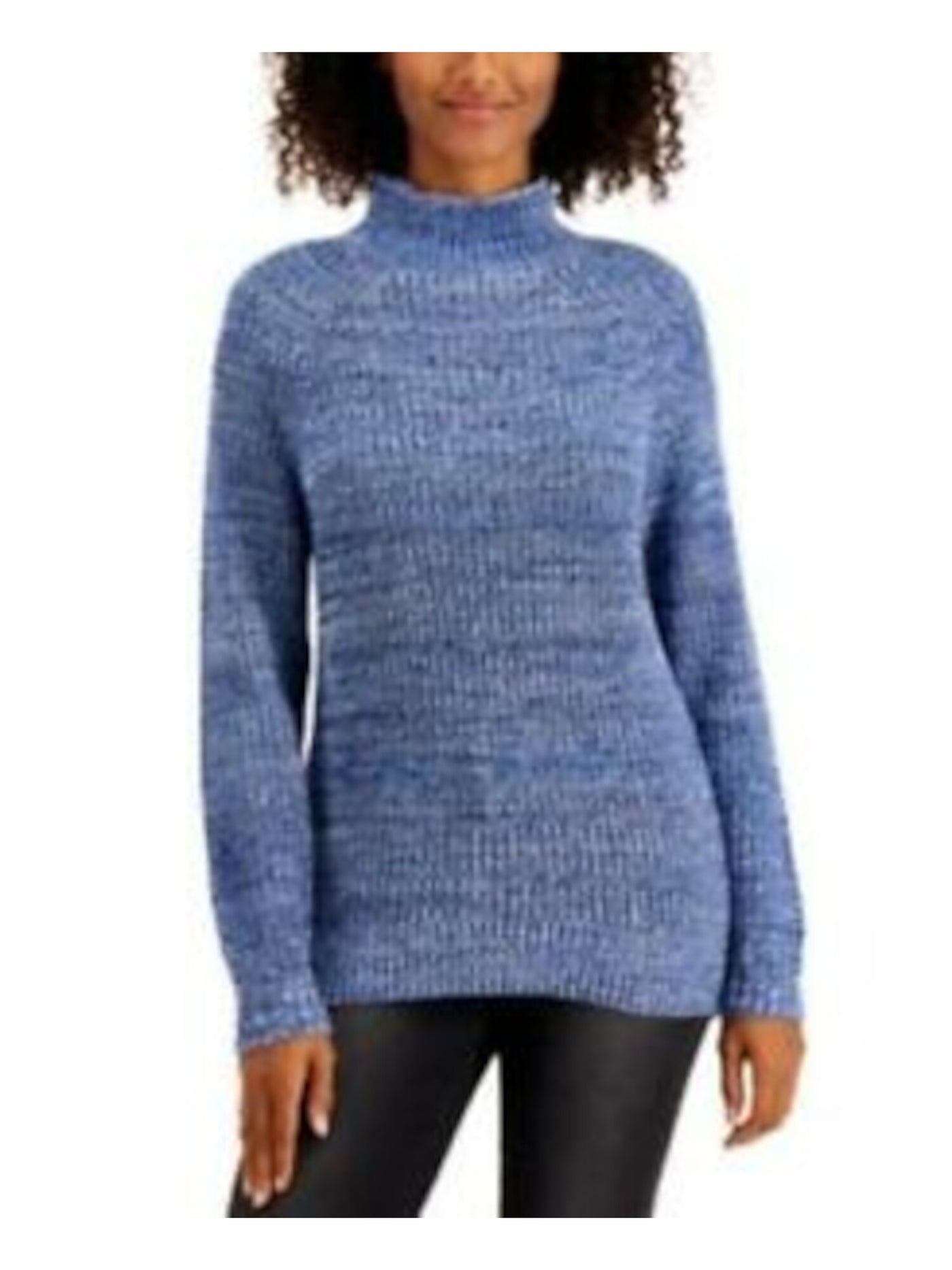STYLE & COMPANY Womens Blue Textured Funnel Neck Raglan Sleeve Sweater S