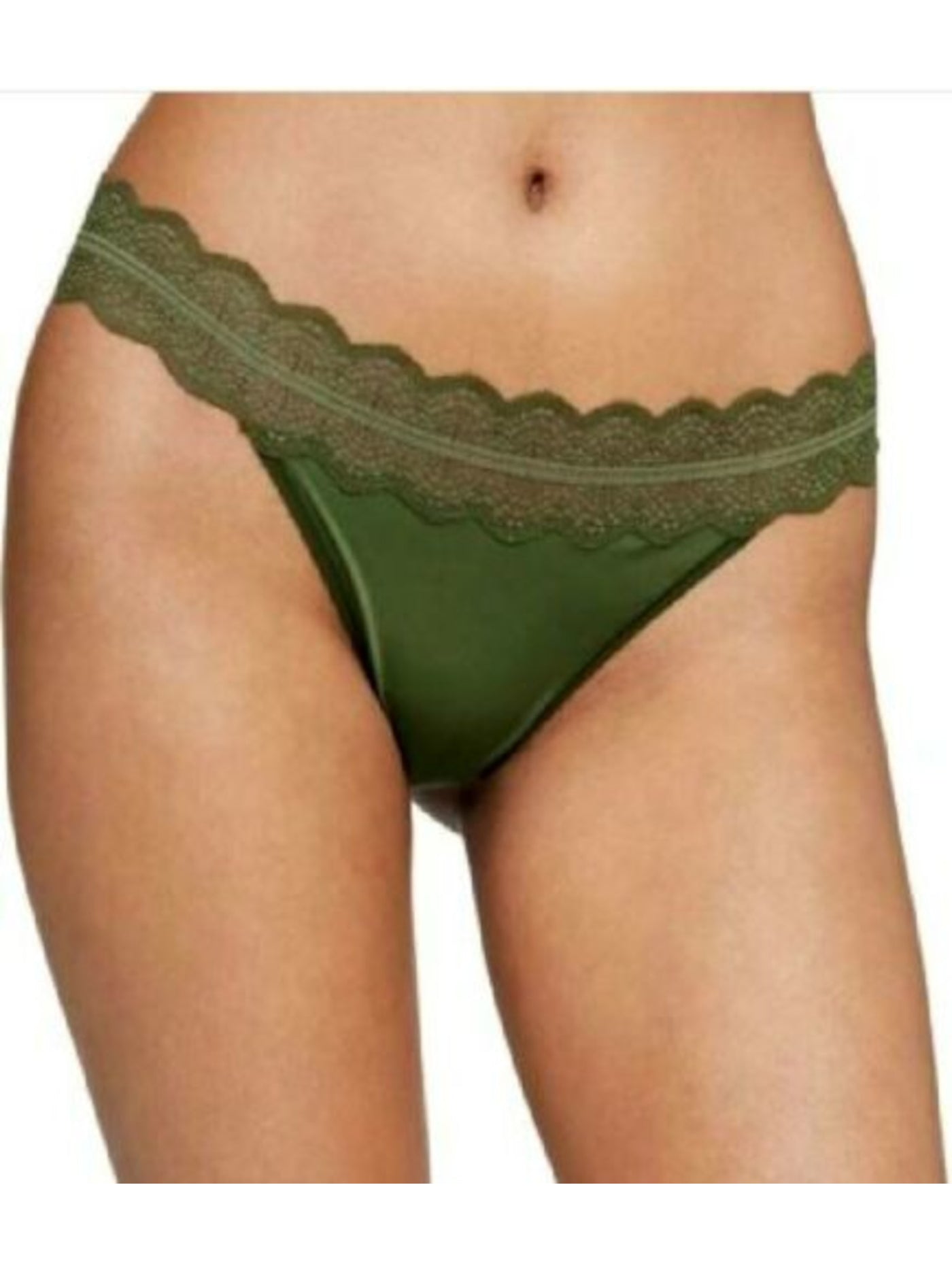CALVIN KLEIN Intimates Green Scalloped Lace Trim Thong Underwear L