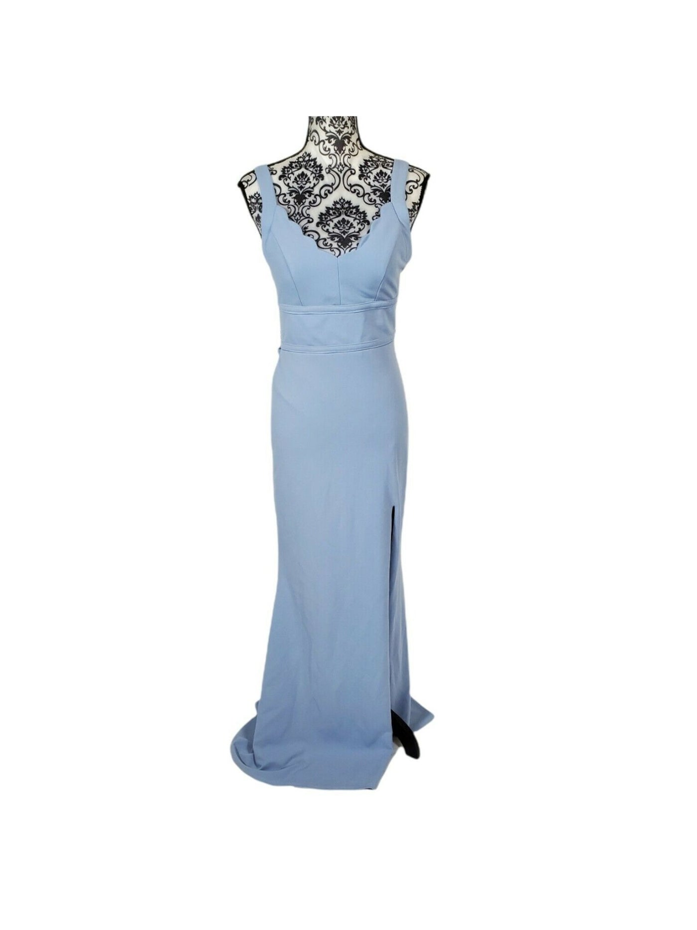 CITY STUDIO Womens Light Blue Zippered Cut Out Scalloped Sleeveless Sweetheart Neckline Full-Length Evening Sheath Dress 13