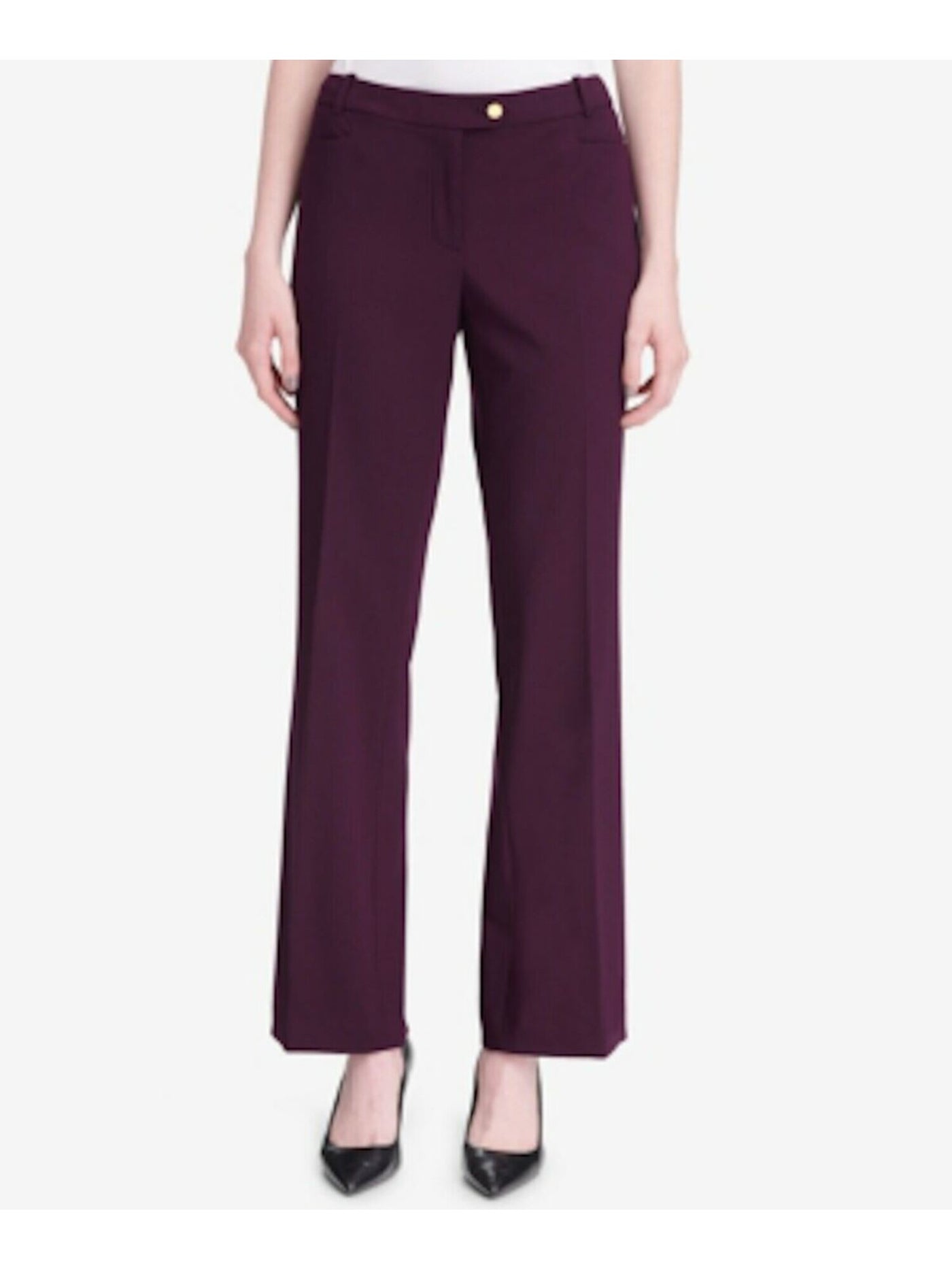 CALVIN KLEIN Womens Burgundy Zippered Pocketed Wide Leg Pants Petites 6P