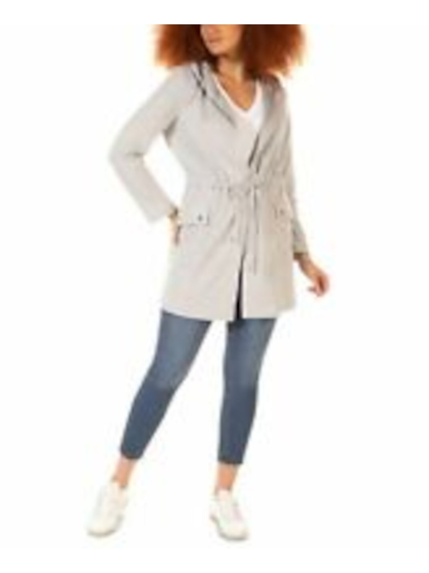 BLACK TAPE Womens Gray Knit Pocketed Open Drawstring Waist Hooded Jacket S