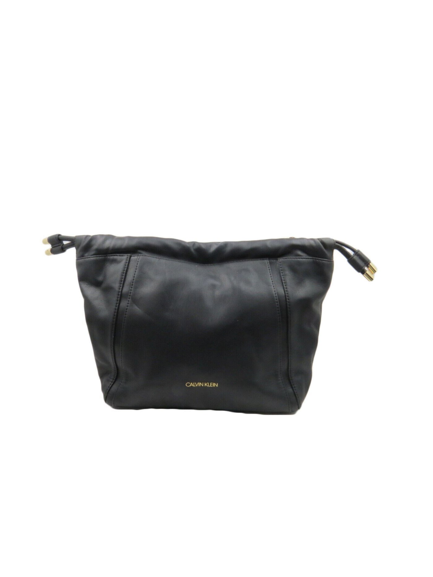 CALVIN KLEIN Women's Black Sienna Solid Nylon Drawstring Double Flat Strap Tote Handbag Purse