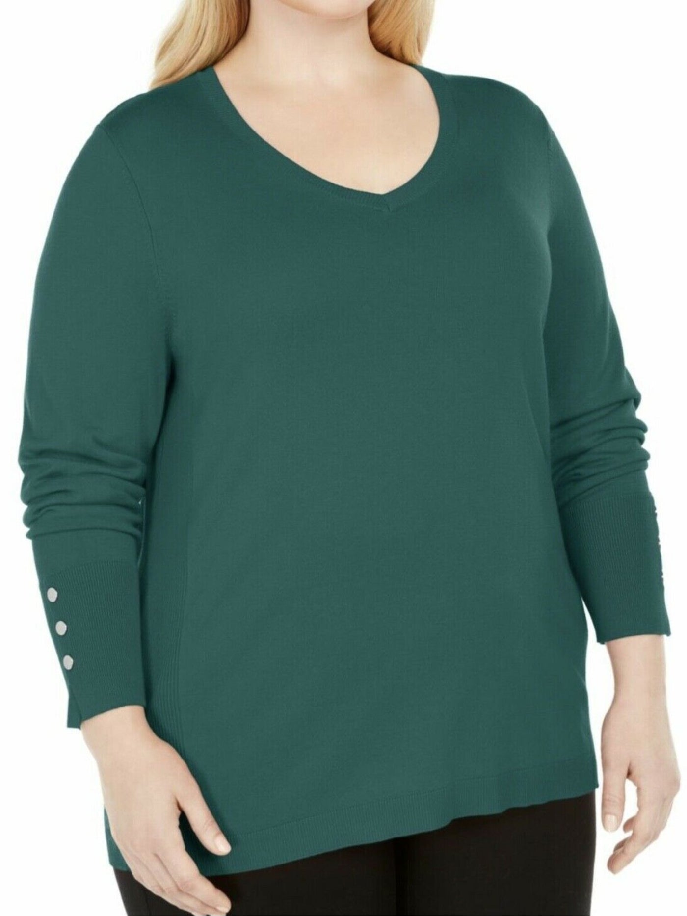 JM COLLECTION Womens Teal Long Sleeve V Neck Sweater L