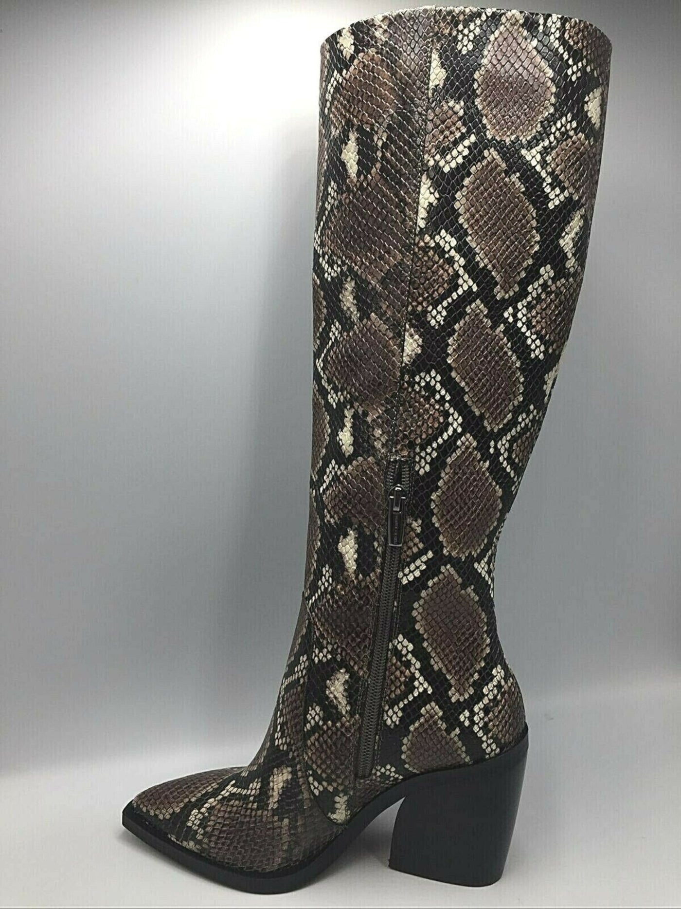 VINCE CAMUTO Womens Brown Snake Skin Gravana Cushioned Pointed Toe Block Heel Zip-Up Dress Western Boot
