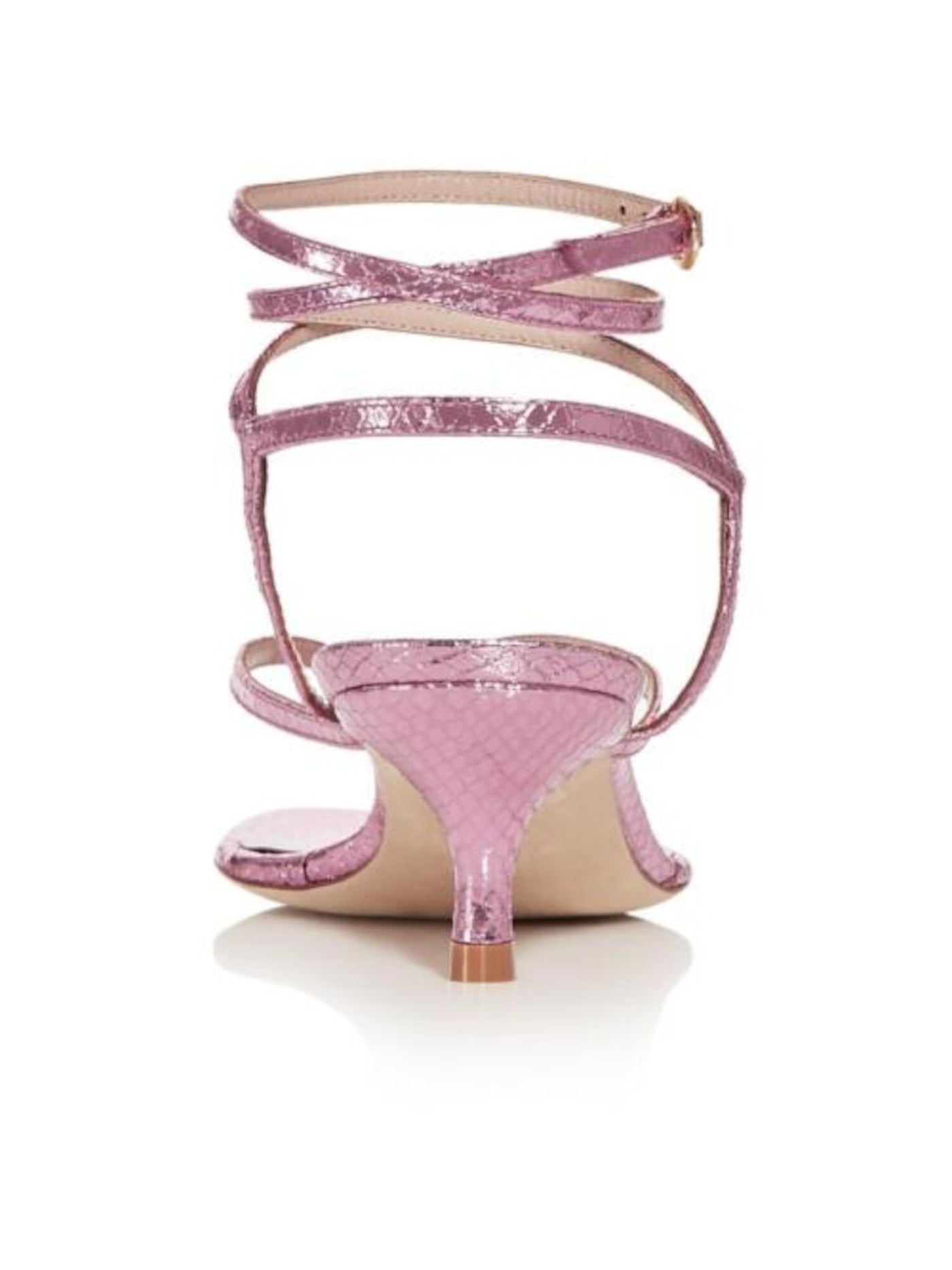 STUART WEITZMAN Womens Pink Scaled Ankle Strap Jimena Round Toe Kitten Heel Buckle Leather Dress Heeled Thong Sandals 7.5 B