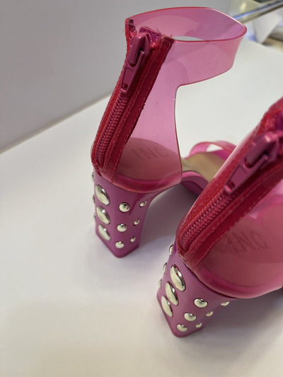 INC Womens Pink Studded Transparent Ankle Strap Cushioned Makenna Square Toe Block Heel Zip-Up Dress Heeled Sandal 9 M