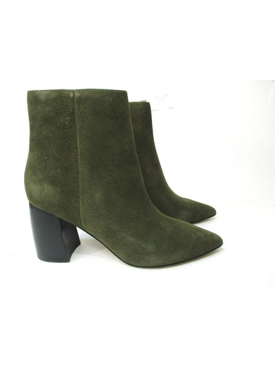 MARC FISHER Womens Green Cushioned Retire Pointed Toe Block Heel Zip-Up Leather Booties 8