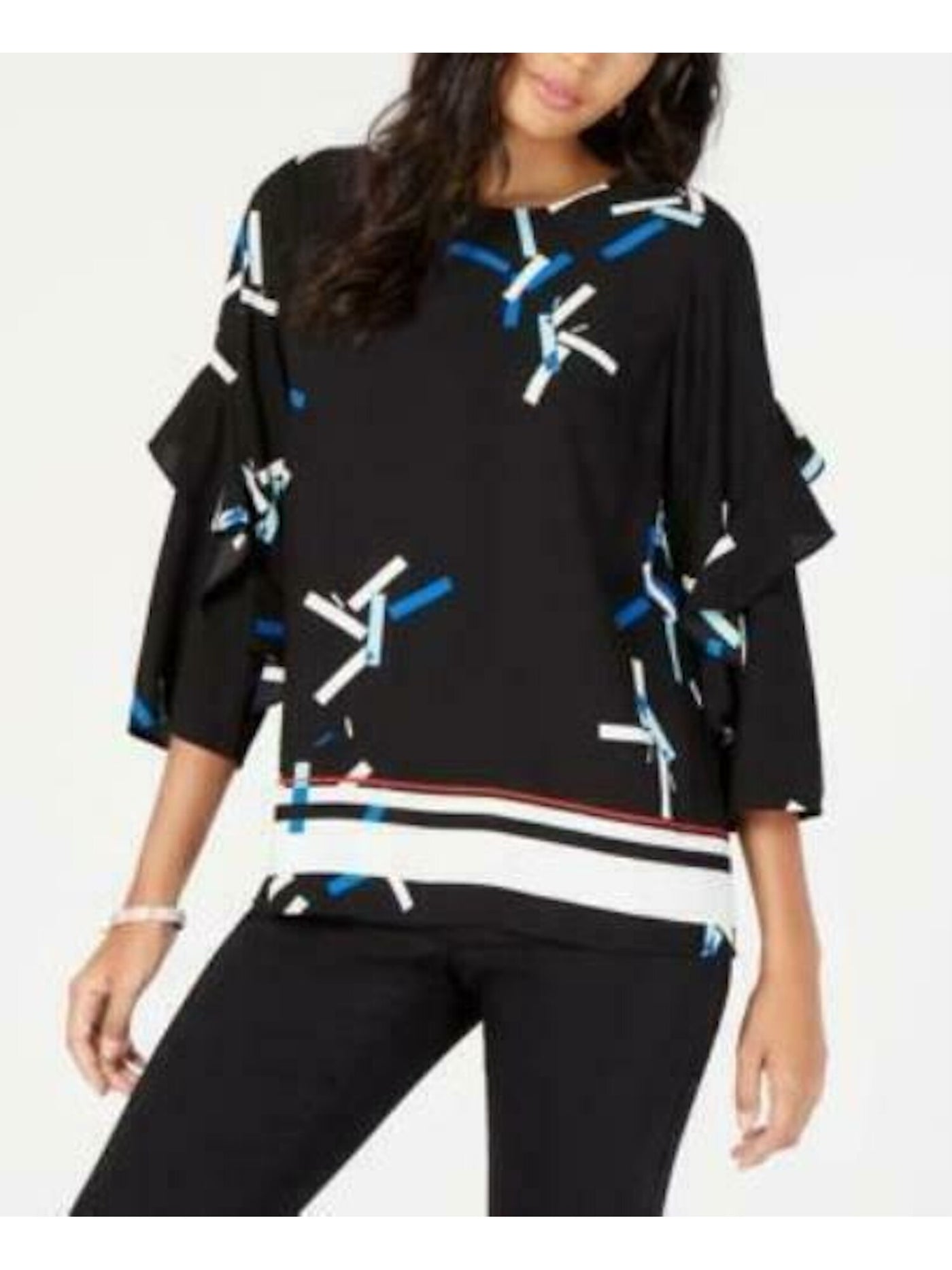 ALFANI Womens Black Jewel Neck Tunic Top XL