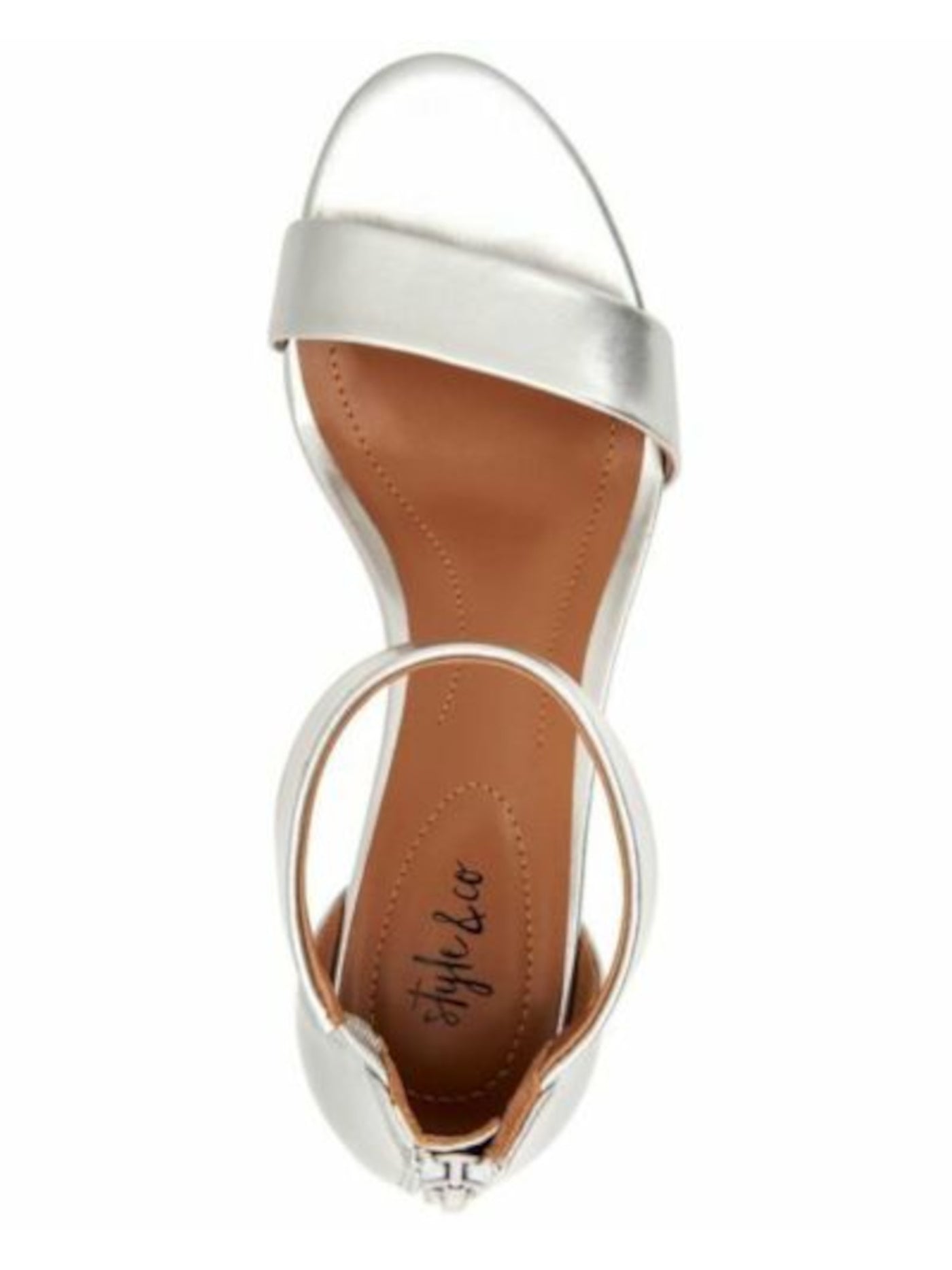 STYLE & COMPANY Womens Silver Goring Metallic Ankle Strap Padded Paycee Round Toe Stiletto Zip-Up Dress Sandals Shoes 5.5 M