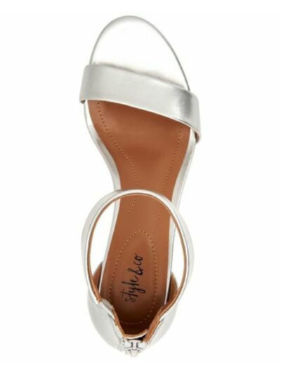 STYLE & COMPANY Womens Silver Goring Metallic Ankle Strap Padded Paycee Round Toe Stiletto Zip-Up Dress Sandals Shoes 10 M