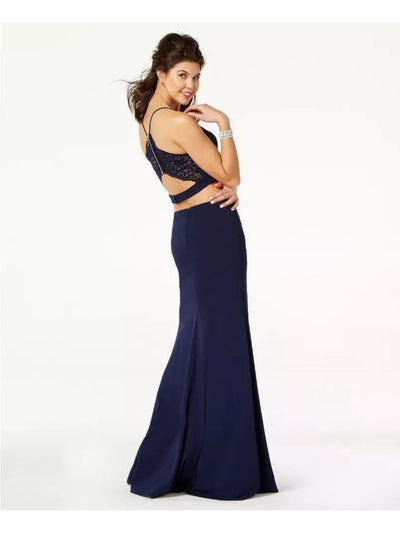 B DARLIN Womens Navy Slitted Zippered Lined Full-Length Evening Gown Skirt Juniors 11\12