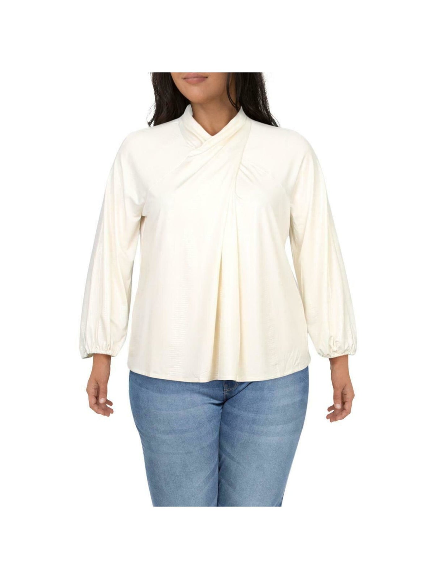 ALFANI Womens Ivory High-neck Animal Print Long Sleeve Party Top Size: XS