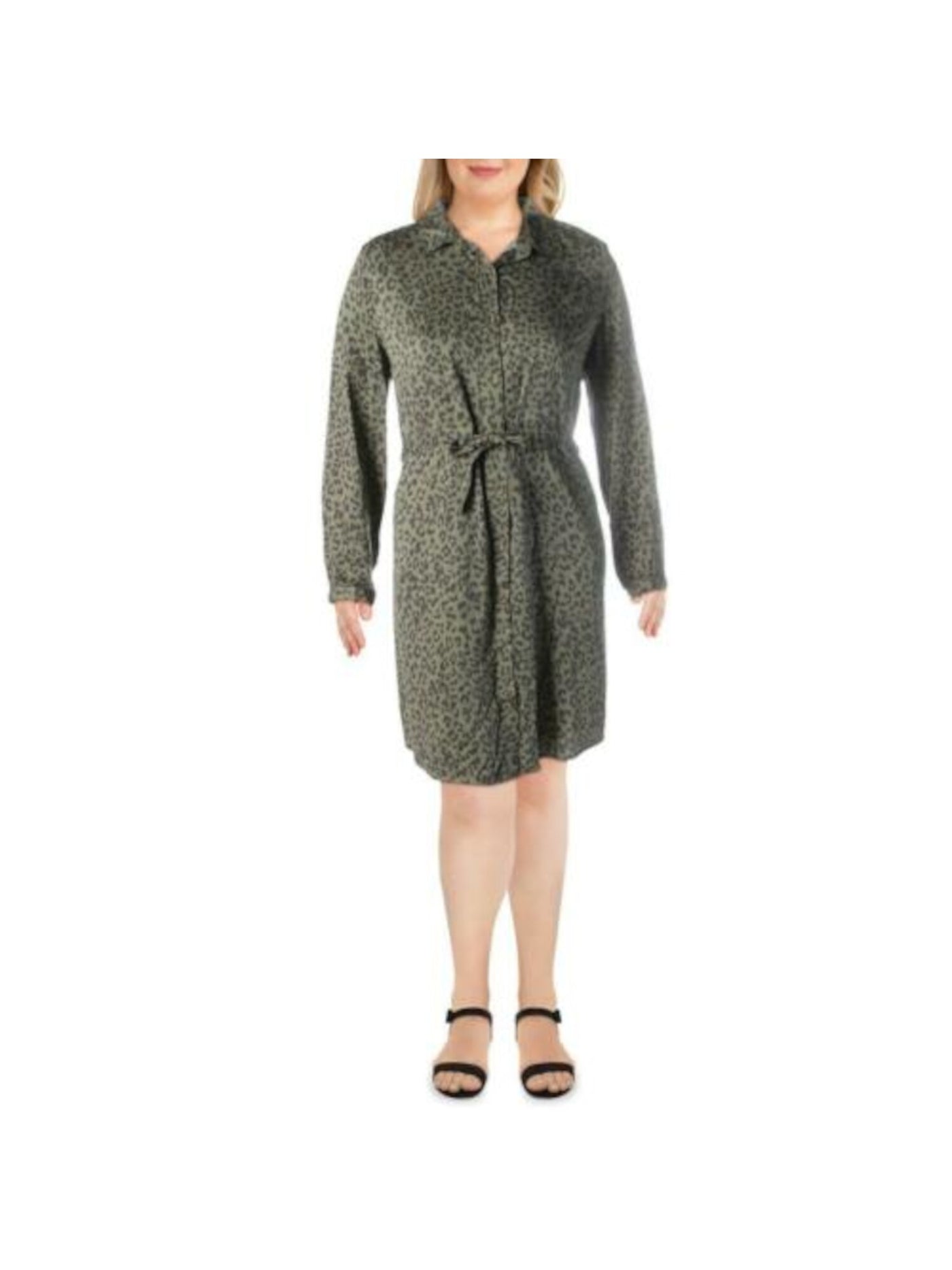 C AND C CALIFORNIA Womens Green Long Sleeve Knee Length Shirt Dress M