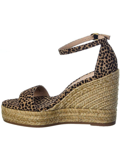 STUART WEITZMAN Womens Beige Leopard Print 1-1/2" Platform Ankle Strap Floria Round Toe Wedge Buckle Leather Espadrille Shoes 10 C