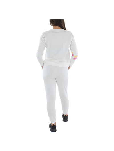 AVA & ESME Womens White Graphic Top Drawstring Lounge Pants Sweatsuit L
