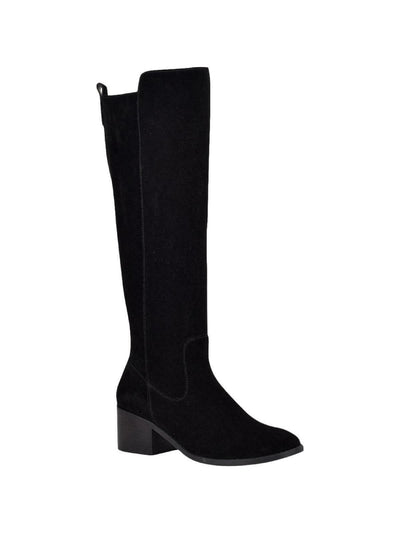 MARC FISHER Womens Black Cushioned Wide Calf Rela Almond Toe Block Heel Zip-Up Leather Riding Boot 6.5