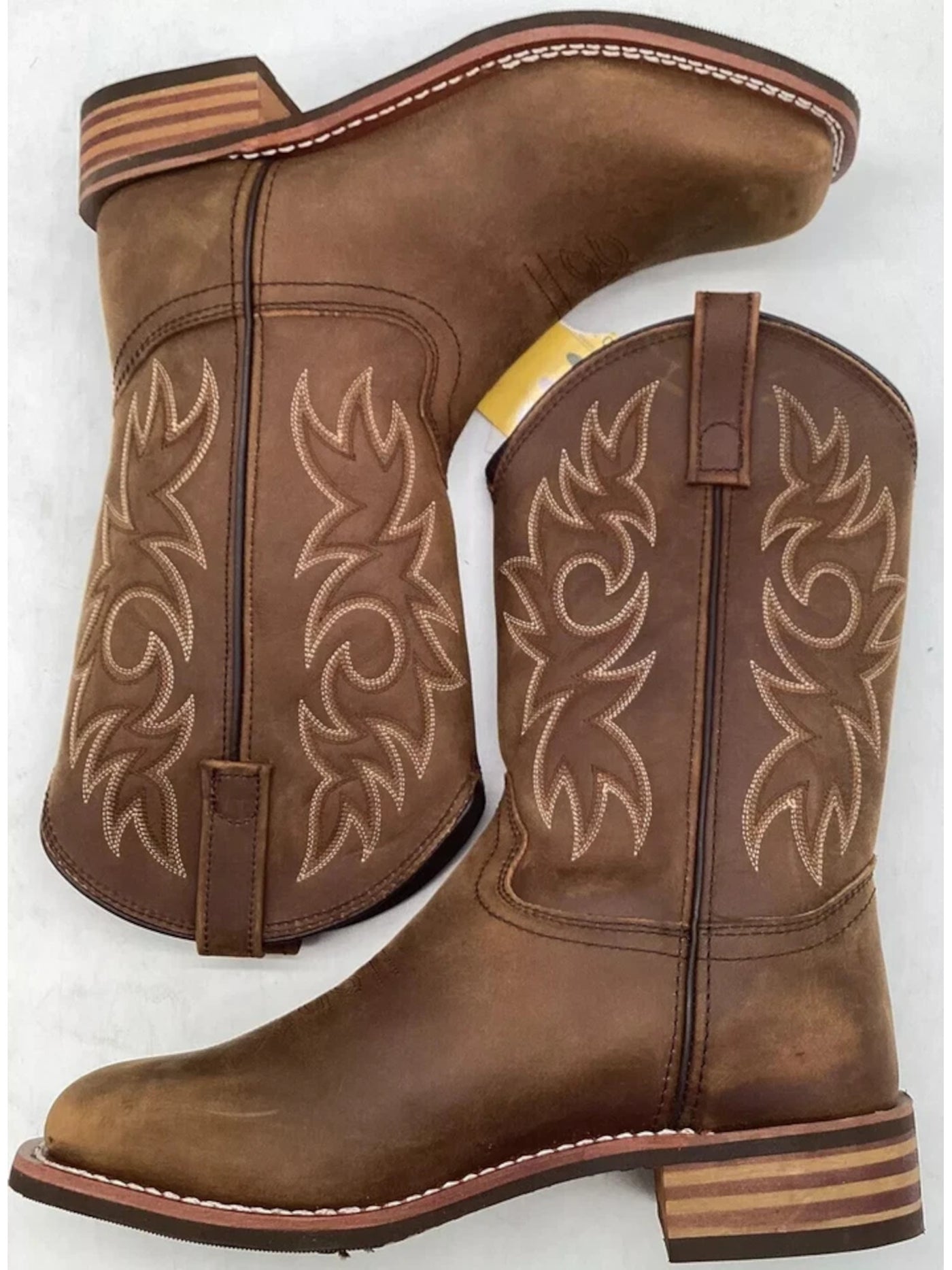 ADTEC Mens Brown Western Style Oil Resistant Dual Pull-Tabs Padded Embroidered Removable Insole Square Toe Block Heel Leather Western Boot 11 W