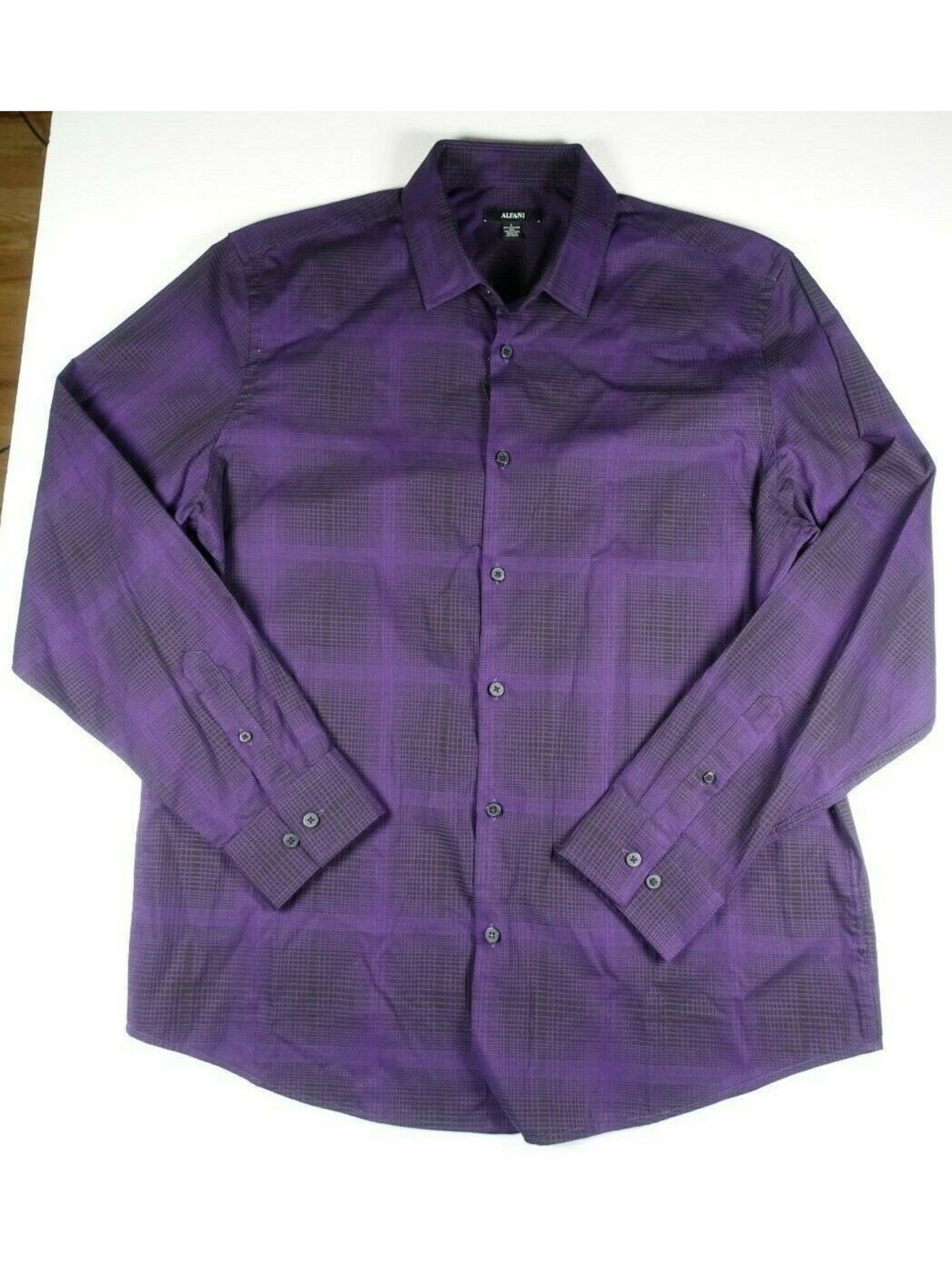 ALFANI Mens Purple Patterned Collared Dress Shirt S