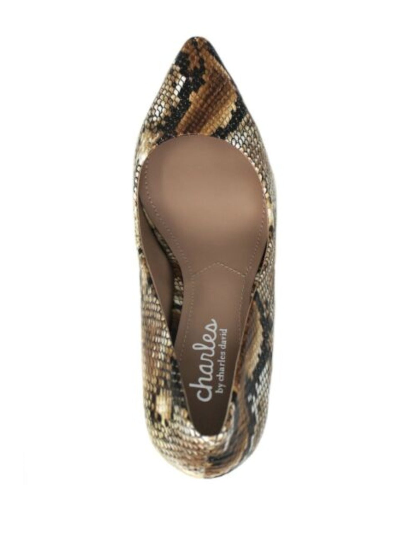 CHARLES BY CHARLES DAVID Womens Beige Snake Skin Padded Vasto Almond Toe Flare Slip On Heels Shoes 6.5 M