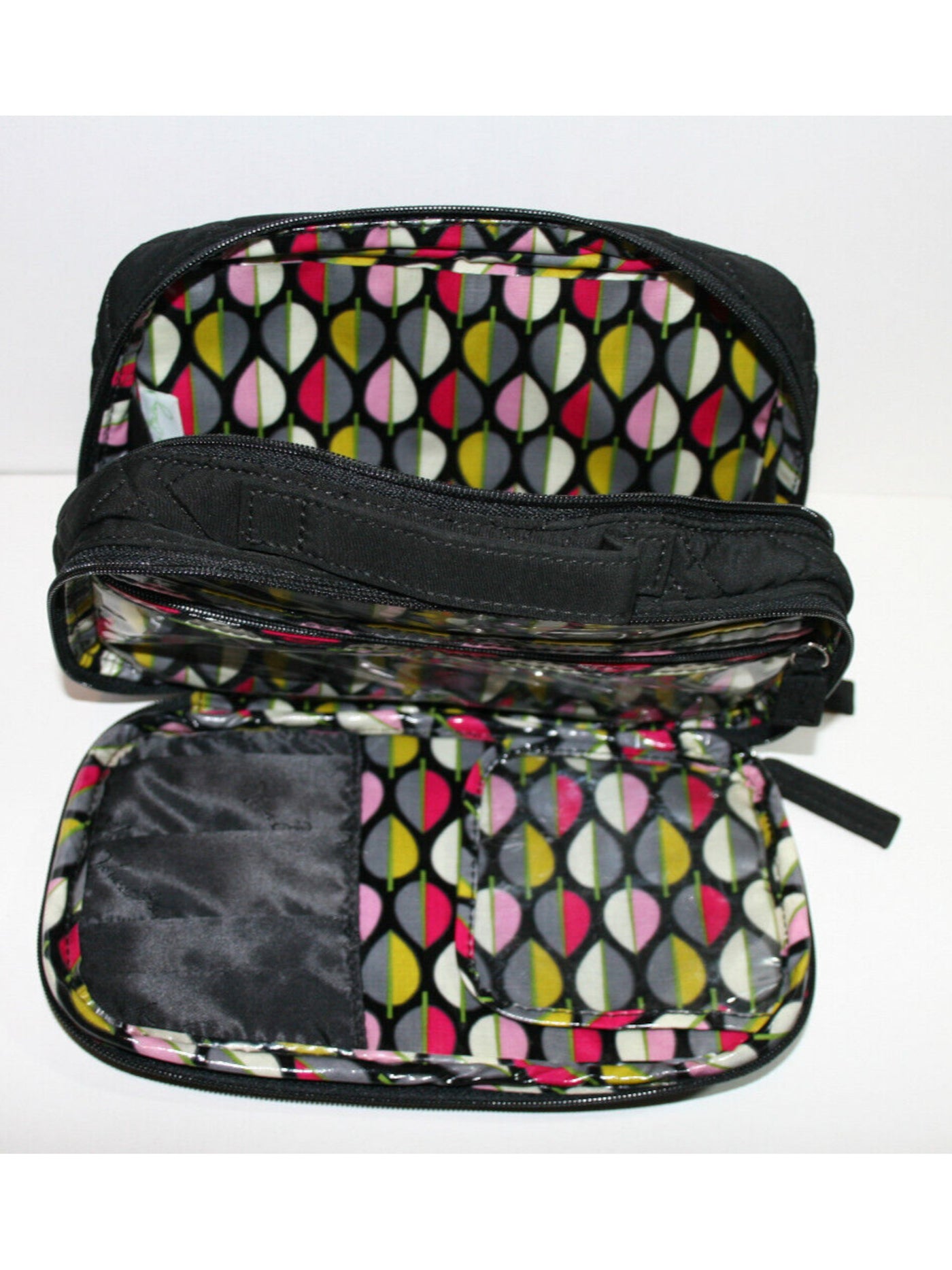 VERA BRADLEY Women's Black Quilted Zipper Pouch Solid Canvas Top Handle Strap Cosmetics Bag