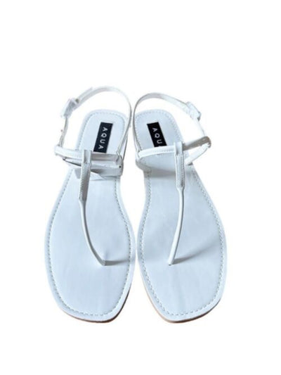 AQUA Womens White T-Strap Zen Round Toe Buckle Thong Sandals Shoes 6.5 M